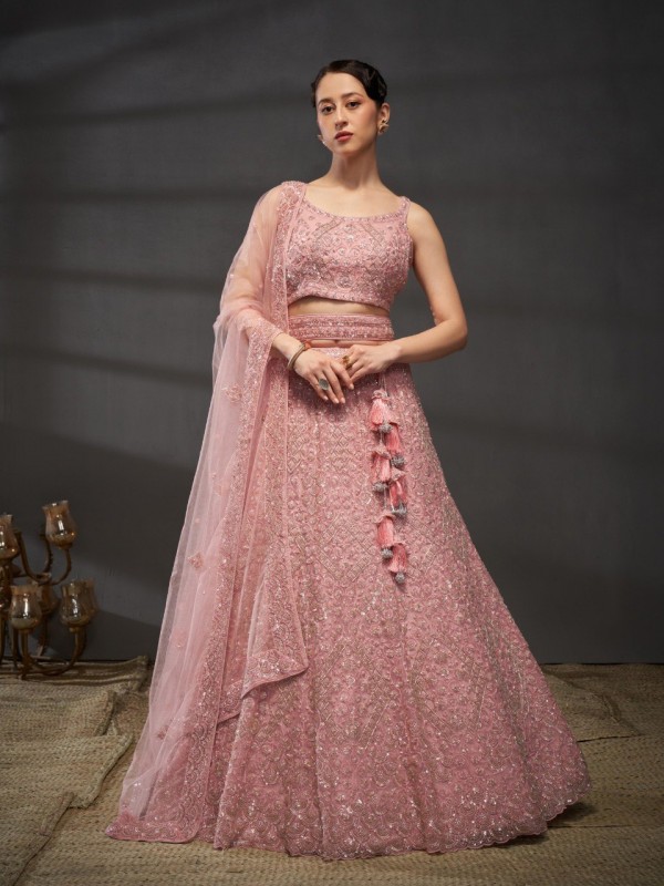 Soft Premium Net Lehenga In Pink Color With Embroidery Work & Zarkan Work 