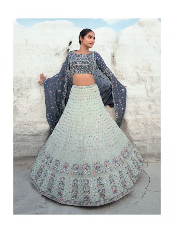 Georgette  Wedding Wear Lehenga In  Grey Color  With Embroidery Work