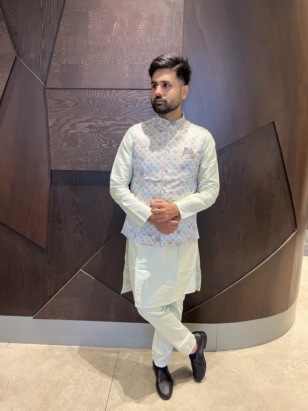 Pure Cotton Readymade Koti Kurta set in Lime Green Color With Jacquard Weaving 