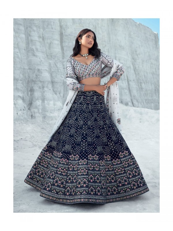 Georgette  Wedding Wear Lehenga In  Black Color  With Embroidery Work