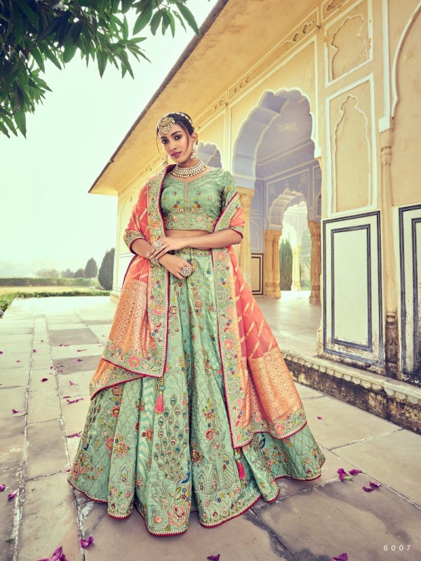 Pure Banarasi Silk Wedding Lehenga in Light Green Color With Embroidery work