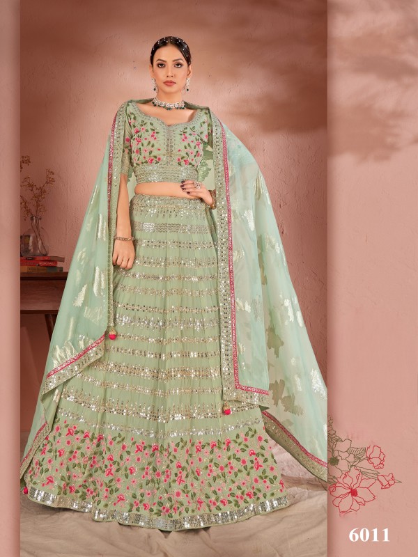 Pure Georgette Party Wear Wear Lehenga In Grey  With Embroidery Work 