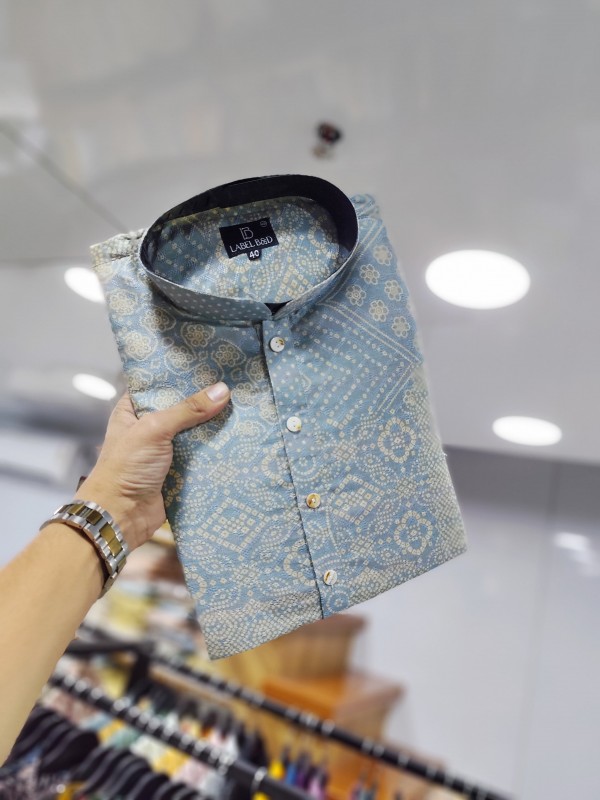 Soft Cotton Kurta set in Sky Blue Color with Digital Print & Embroidery Work