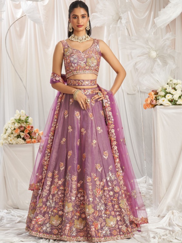 Pure Georgette Lehenga Lavender Color Lehenga With Embroidery Work & Sequence Work    