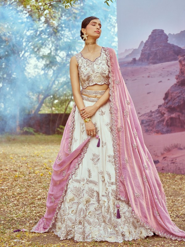 Pure Viscose Silk fabric Party Wear Lehenga In Purple Color With Embroidery Work 