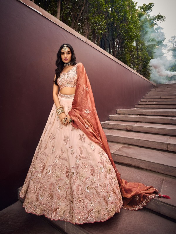 Viscose Rayon Lehenga Rosegold Color Lehenga With Embroidery Work & Sequence Work    