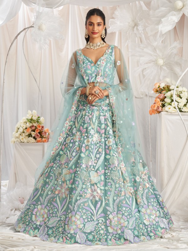 Soft Premium net Lehenga Limegreen Color Lehenga With Embroidery Work & Sequence Work    