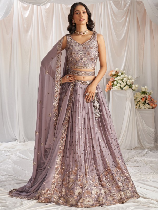 Pure Georgette Lehenga Mauve Color Lehenga With Embroidery Work & Sequence Work    