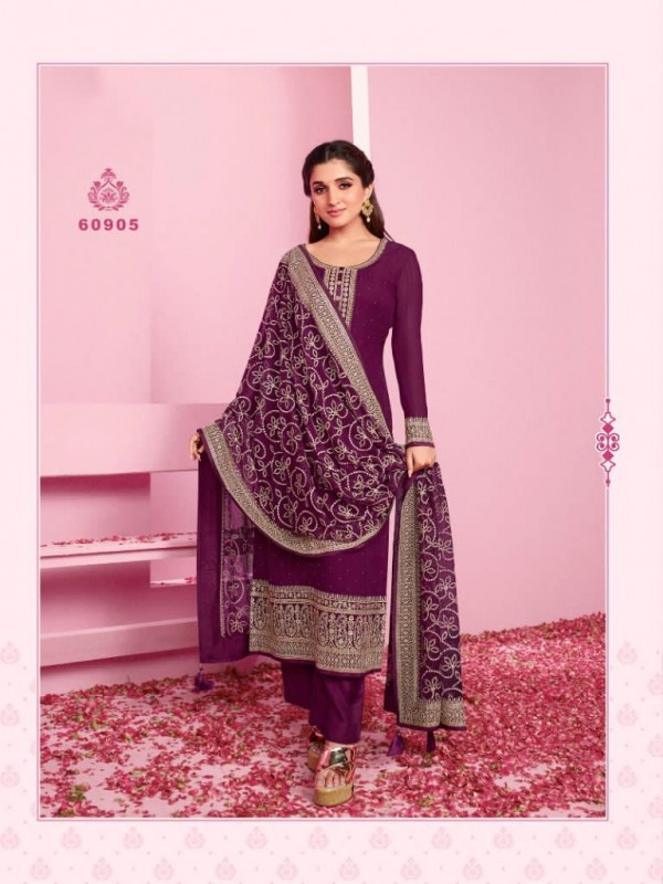  Georgette  Party Wear  Suit  in Violet Color with  Embroidery Work