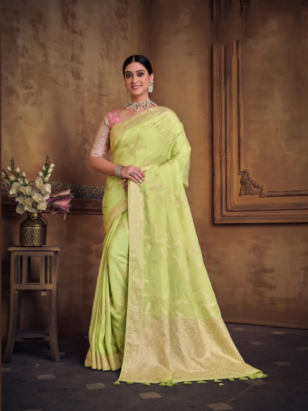 Dola Silk Saree In Green Color With Embroidery Work