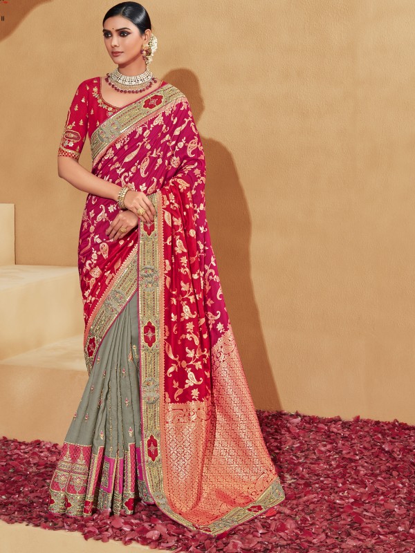 Banarsi silk  Saree Multi Color With Embroidery Work
