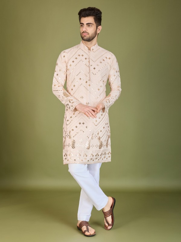 Pure Viscose Rayon Readymade Kurta in Peach Color With Embroidery work 