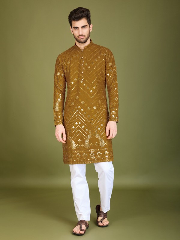 Pure Viscose Rayon Readymade Kurta in Yellow Color With Embroidery work 