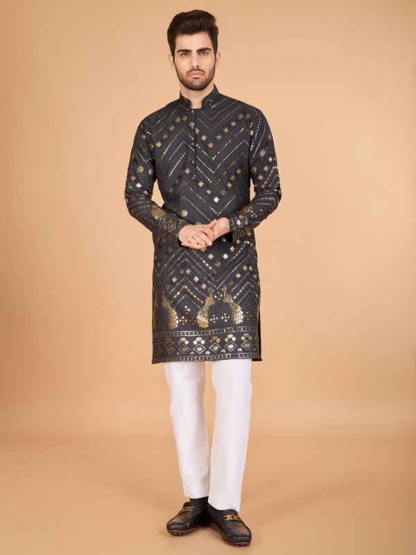 Pure Viscose Rayon Readymade Kurta in Grey Color With Embroidery work 