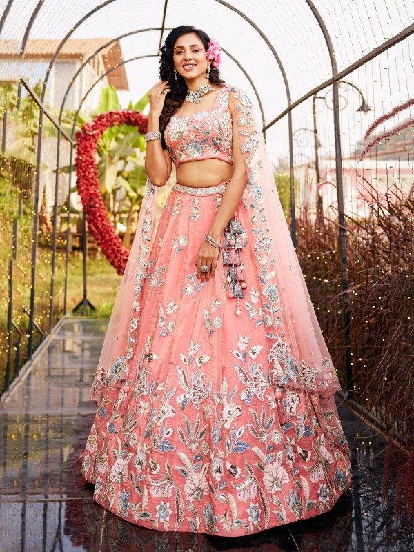 Soft Premium Net Lehenga Orange Color Lehenga With Embroidery Work & Sequence Work    