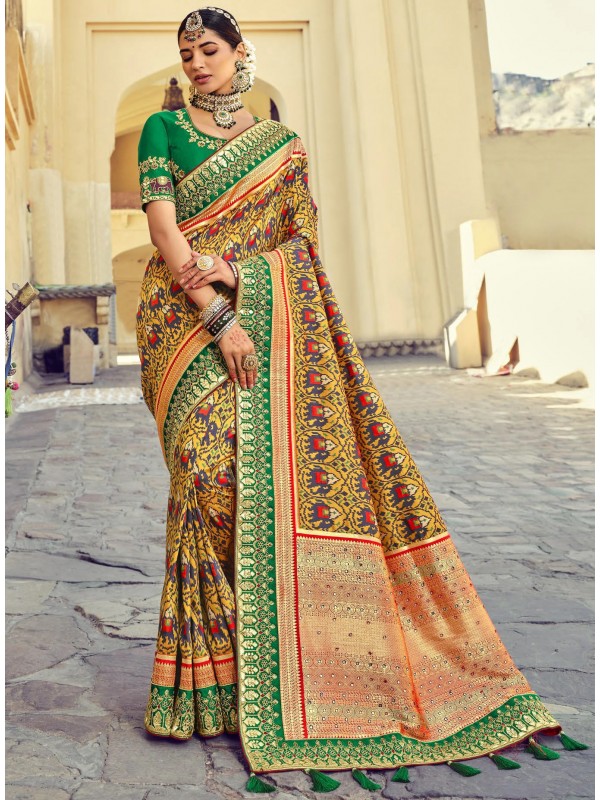 Pure  Patola  Silk Saree In Multi Color With Embroidery Work
