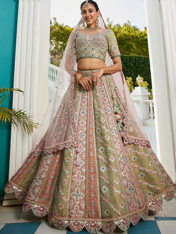 Soft Premium Net Lehenga Lime Green Color Lehenga With Embroidery Work & Gotapatti  Work    