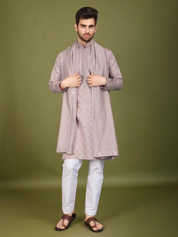 Viscose Silk Readymade Kurta in Peach Color With Embroidery work 
