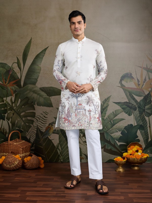 Pure Viscose Readymade Kurta in White Color With Embroidery work 