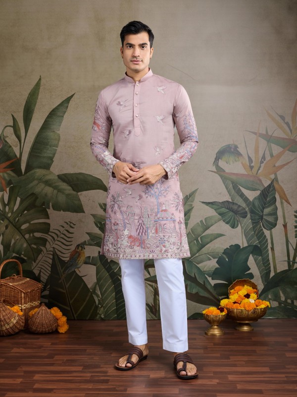 Pure Viscose Readymade Kurta in Peach Color With Embroidery work 