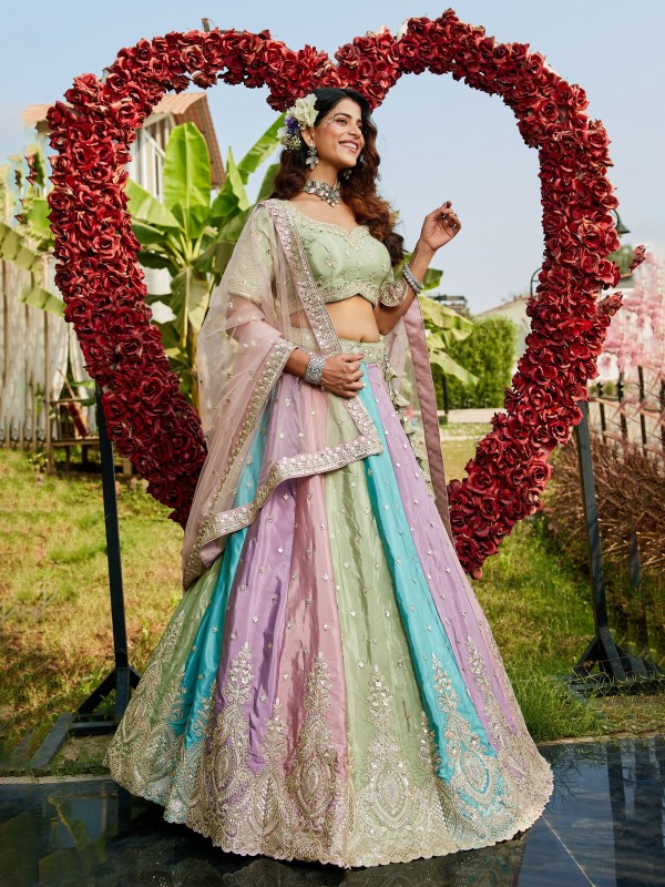 Pure Silk Fabric Lehenga Multi Color Lehenga With Embroidery Work & Sequence Work    