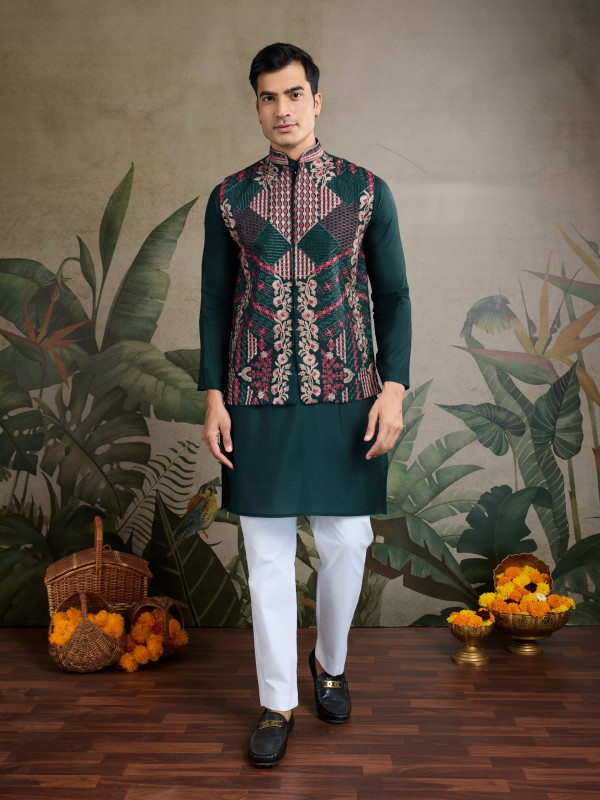 Viscose Silk Readymade Koti Kurta in Green Color With Embroidery work 