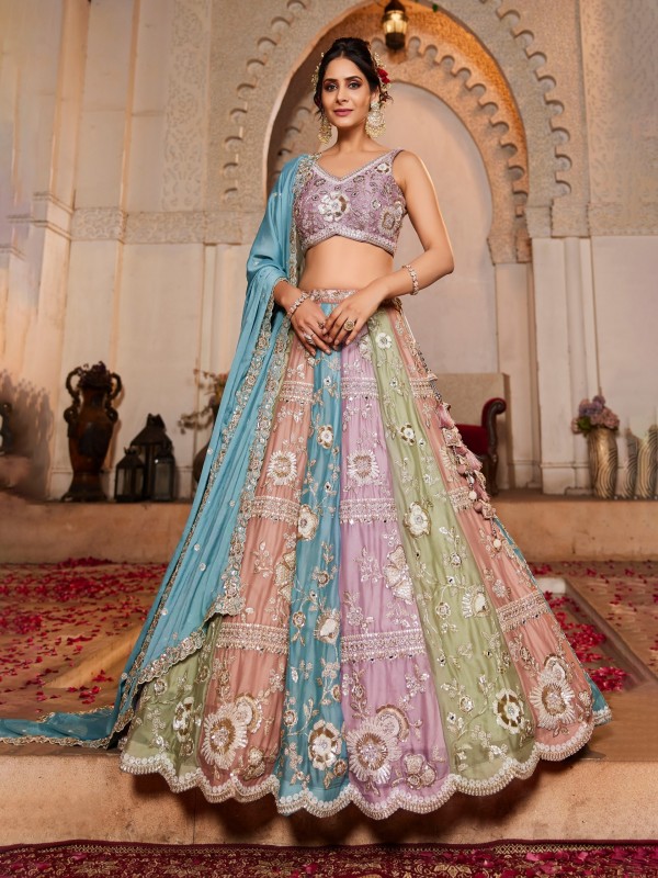 Pure Georgette Net Wedding Wear Lehenga In Mutli Color With Embroidery Work    