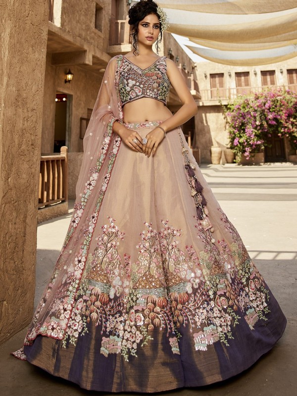 Soft Bridal Net Wedding Wear Lehenga In Purple Color With Embroidery Work    