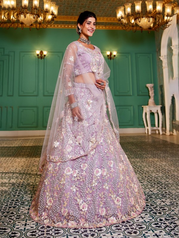 Soft Premium Net Fabric Lehenga In Mauve Color With Embroidery Work & Zarkan Work    