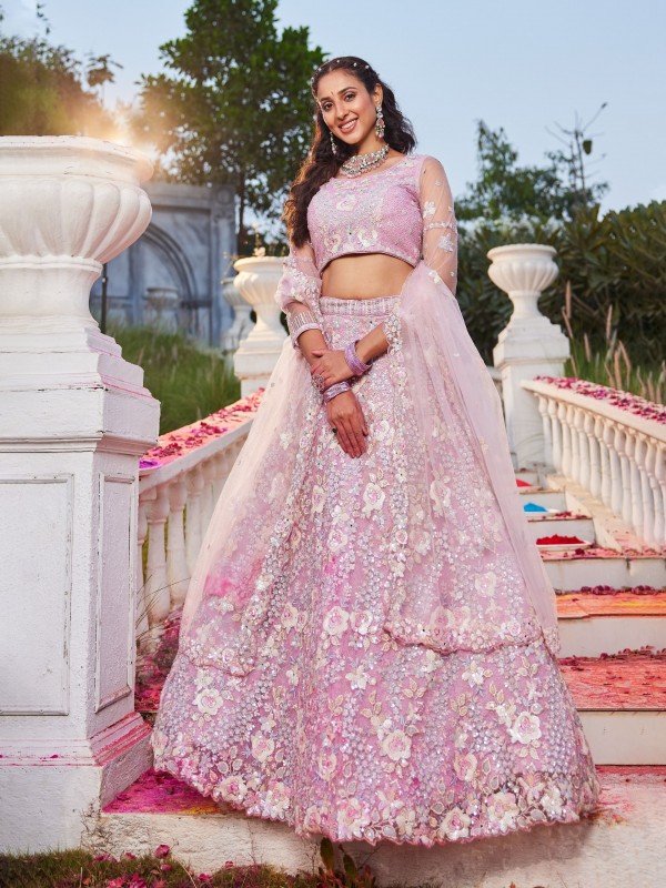 Soft Premium Net Fabric Lehenga In Pink Color With Embroidery Work & Zarkan Work    
