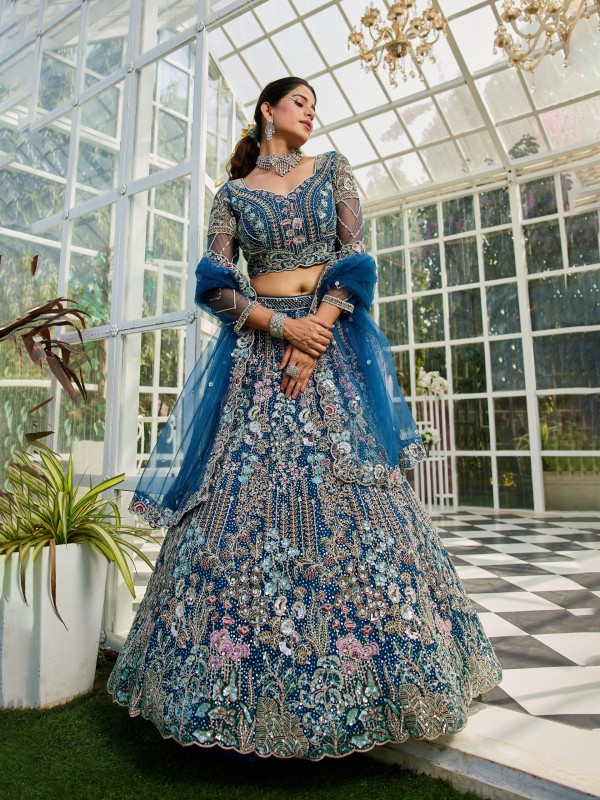 Soft Premium Net Fabric Lehenga In NavyBlue Color With Embroidery & Sequence Work    