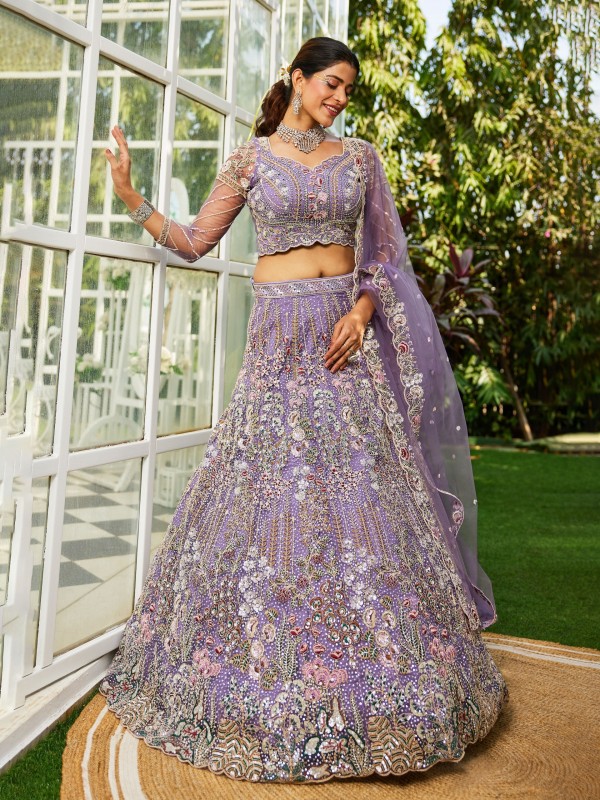 Soft Premium Net Fabric Lehenga In Mauve Color With Embroidery & Sequence Work    