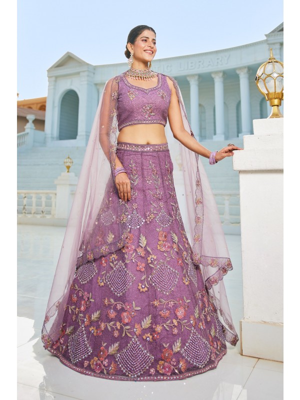 Soft Premium Net Fabric Lehenga In Purple Color With Embroidery & Sequence Work    