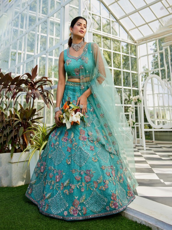 Soft Premium Net Fabric Lehenga In Lime Green Color With Embroidery & Sequence Work    