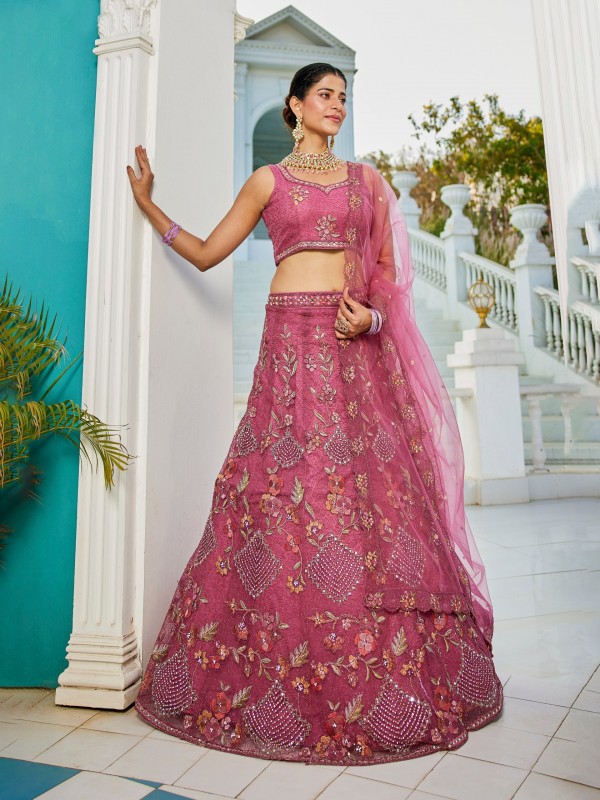 Soft Premium Net Fabric Lehenga In Pink Color With Embroidery & Sequence Work    