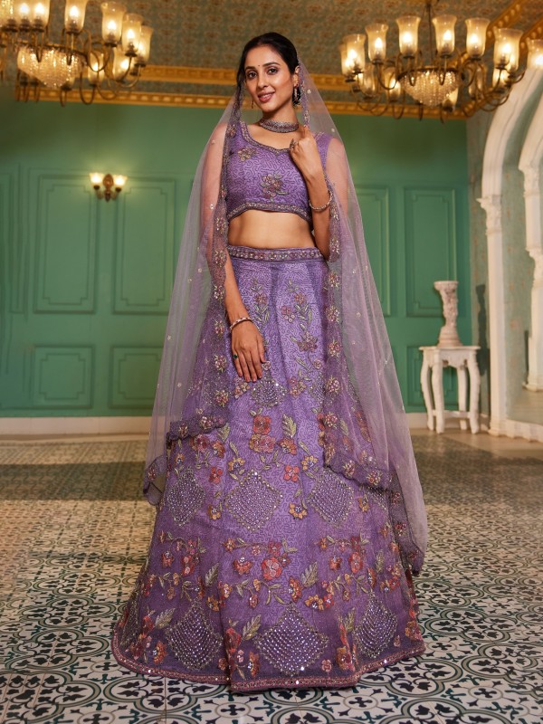 Soft Premium Net Fabric Lehenga In Lavender Color With Embroidery & Sequence Work    