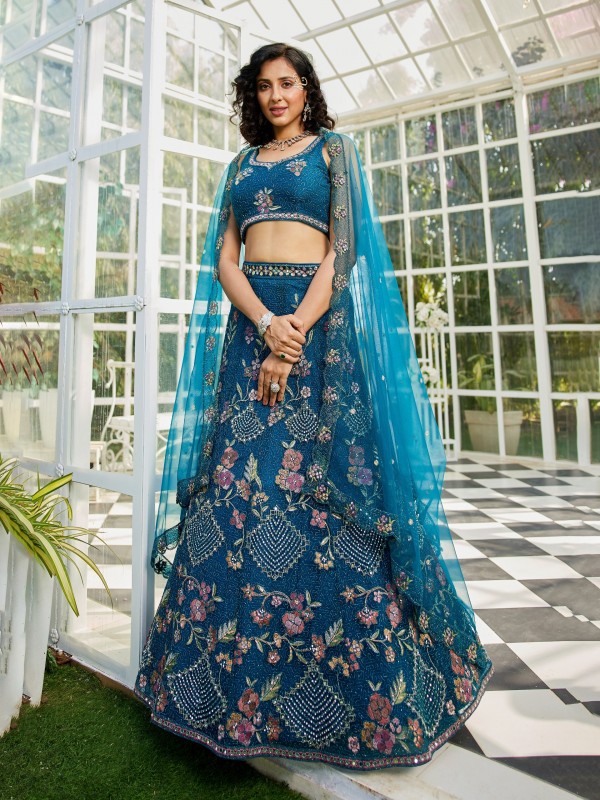 Soft Premium Net Fabric Lehenga In Navy Blue Color With Embroidery & Sequence Work    
