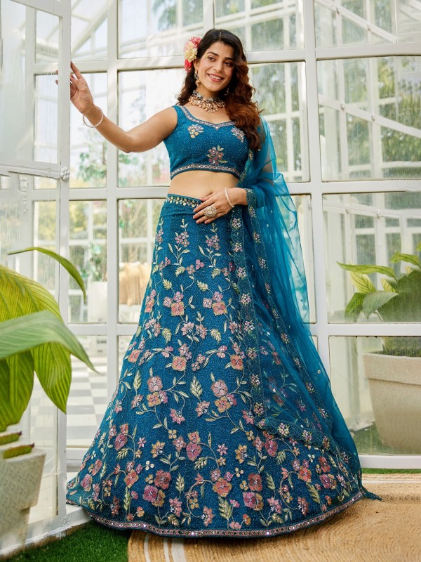 Soft Premium Net Fabric Lehenga In Navy blue Color With Embroidery & Sequence Work    
