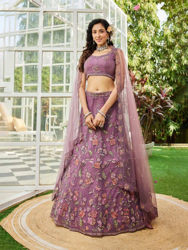 Soft Premium Net Fabric Lehenga In Lavender Color With Embroidery & Sequence Work    
