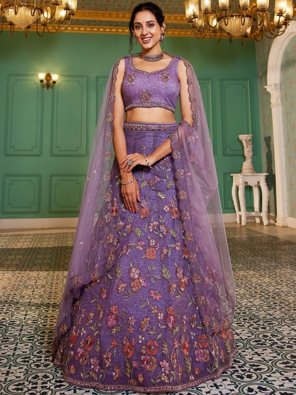 Soft Premium Net Fabric Lehenga In Purple Color With Embroidery & Sequence Work    