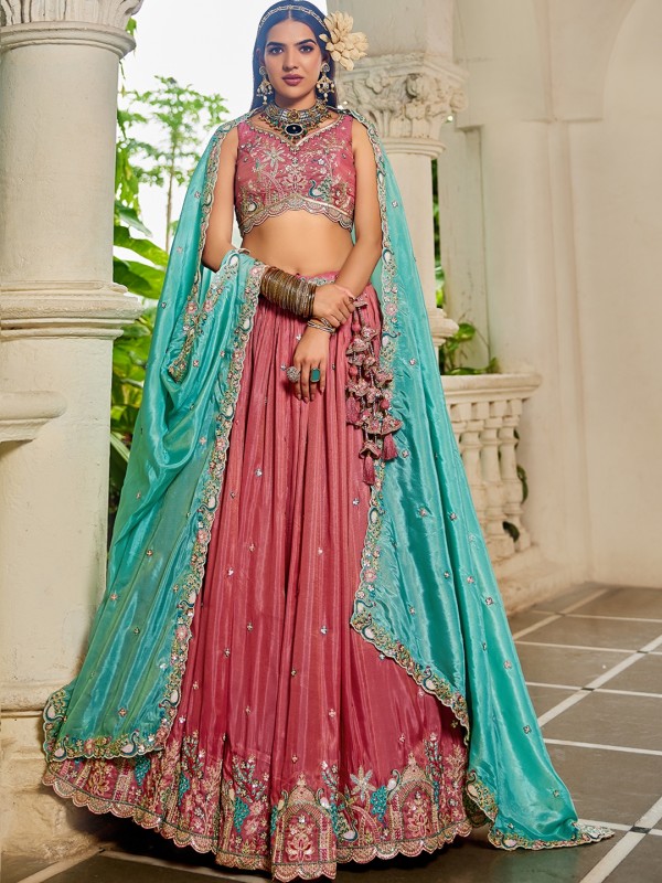 Pure Satin Silk fabric Party Wear Lehenga In Pink Color With Embroidery Work 