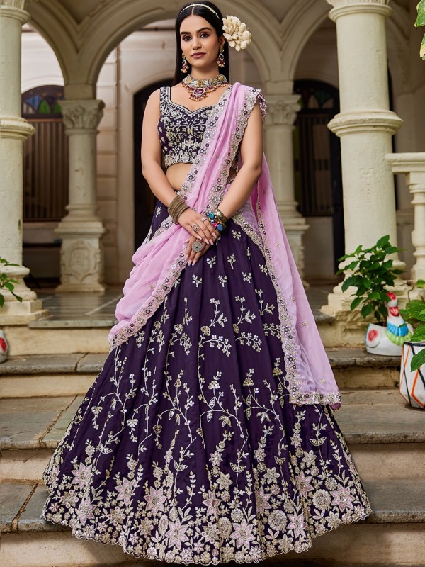 Pure Organza Silk Fabric Lehenga Magenta Color Lehenga With Embroidery Work 