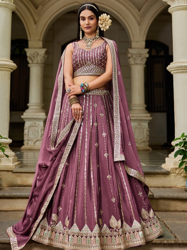 Georgette Silk Party wear Lehenga In Rose Gold Color With Embroidery Work 