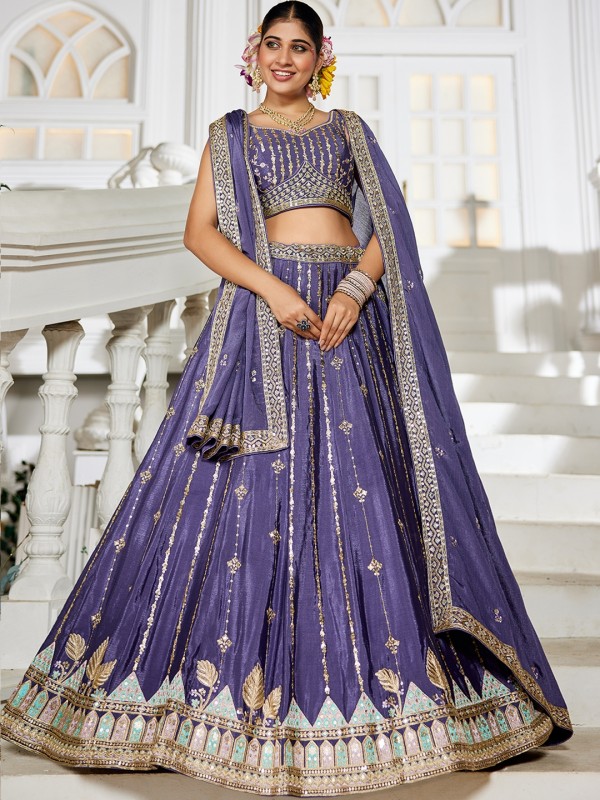 Georgette Silk Party wear Lehenga In Violet Color With Embroidery Work 