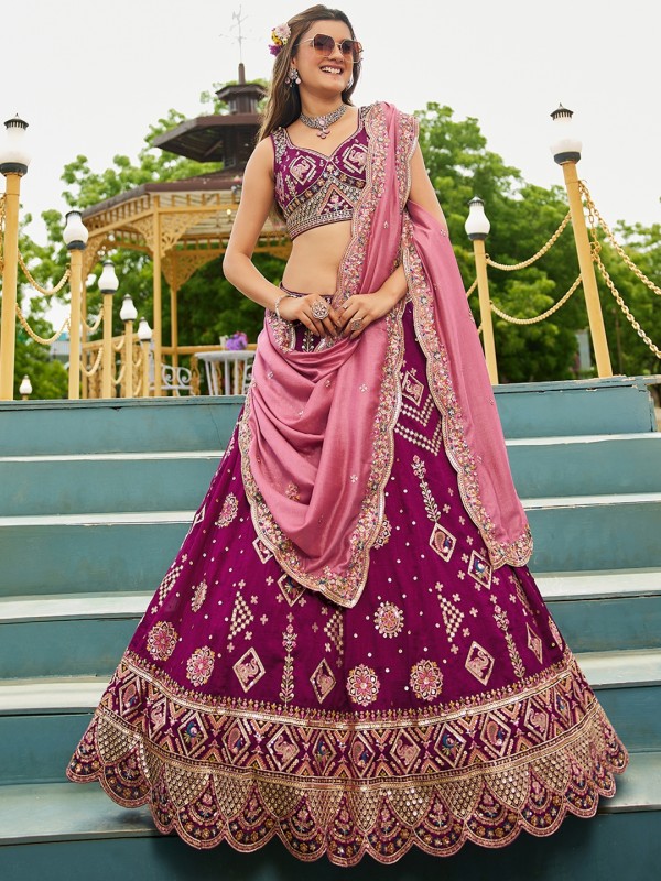 Georgette Silk Party wear Lehenga In Burgundy Color With Embroidery Work 