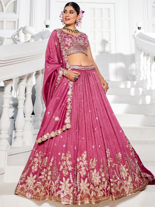 Georgette Silk Party wear Lehenga In Rose Gold Color With Embroidery Work 