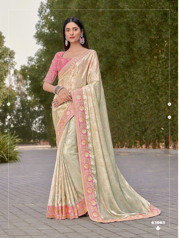 Fancy Silk Saree In Cream Color With Embroidery Work