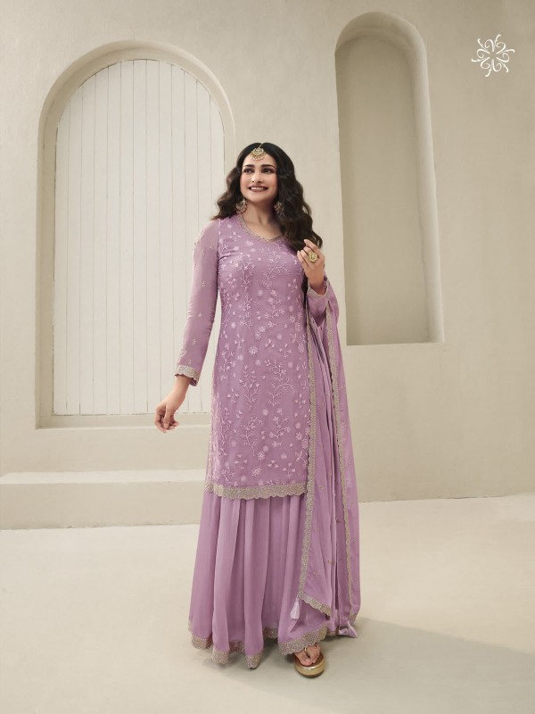 Pure Organza  Party Wear  Sharara in Lavender Color with  Embroidery Work