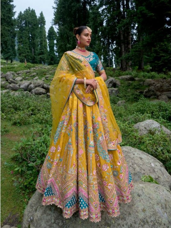 Pure Dola Silk Wedding Lehenga in  Yellow Color With Embroidery work
