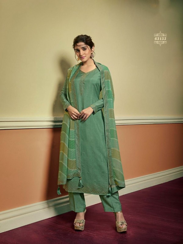 Pure Dola Silk Party Wear Suit in Green Color with Swarovski Work